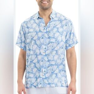 Kenny Flowers Nantucket Men's Blue Oyster Print Shirt NWT L $89